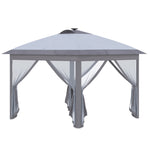 '-Outsunny 11' x 11' Pop Up Canopy, Instant Canopy Tent with Solar LED Lights, Remote Control, Zippered Mesh Sidewalls and Carrying Bag for Backyard Garden Patio, Gray - Outdoor Style Company