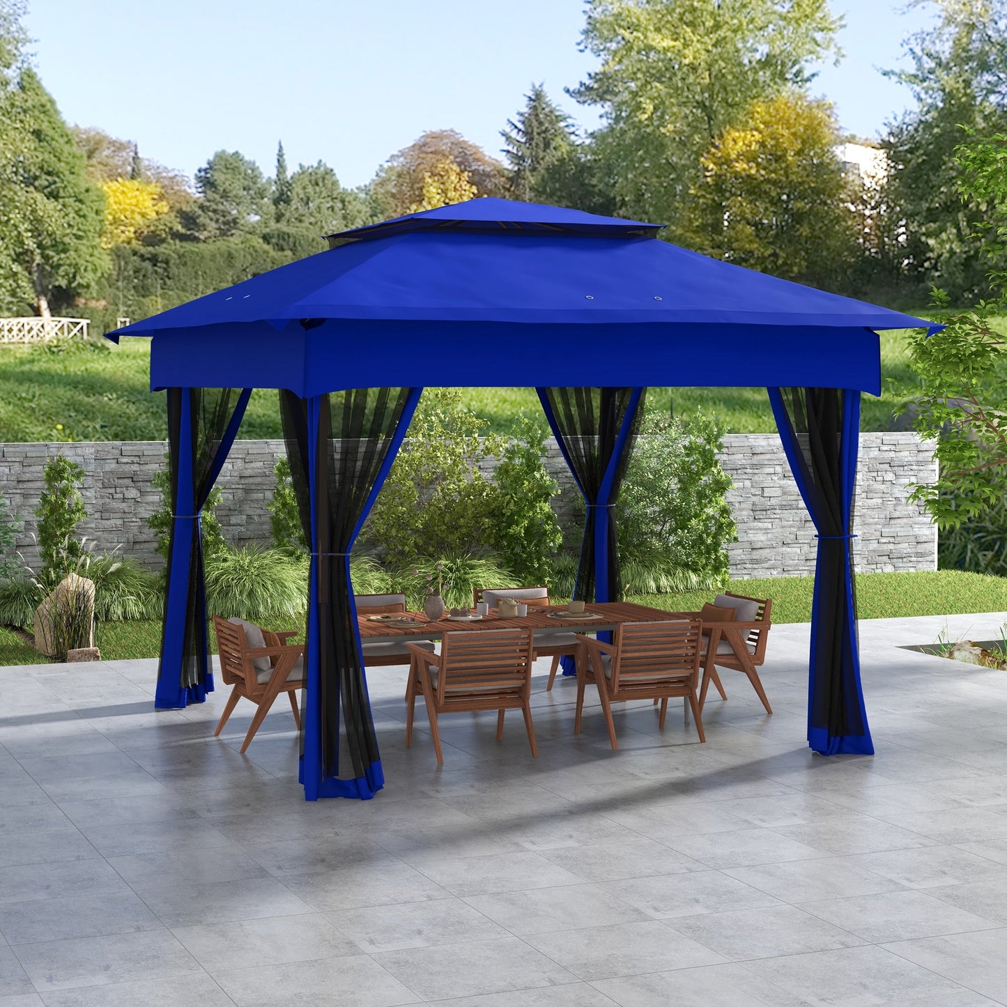 -Outsunny 11' x 11' Pop Up Canopy Outdoor Patio Gazebo Event Tent with Zipper Netting, Carry Bag for Backyard, Garden, Blue - Outdoor Style Company