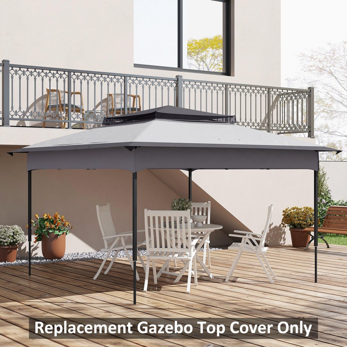 balcony tent cover Outsunny 11' x 11' Replacement Canopy Top for Pop Up Canopy Tent, 2-Tier Canopy Cover, 30+ UV Protection, Gray