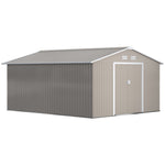 -Outsunny 11' x 13' Metal Storage Shed, Tin Garden Shed with Double Sliding Doors, 4 Air Vents for Backyard, Patio & Lawn, Light Gray - Outdoor Style Company