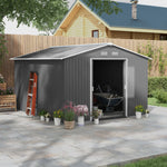 -Outsunny 11' x 9' Metal Storage Shed Garden Tool House with Double Sliding Doors, 4 Air Vents for Backyard, Patio, Gray - Outdoor Style Company