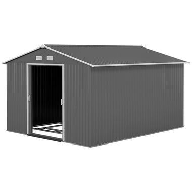 -Outsunny 11' x 9' Metal Storage Shed Garden Tool House with Double Sliding Doors, 4 Air Vents for Backyard, Patio, Gray - Outdoor Style Company