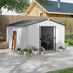 -Outsunny 11' x 9' Metal Storage Shed Garden Tool House with Double Sliding Doors, 4 Air Vents for Backyard, Patio, Silver - Outdoor Style Company
