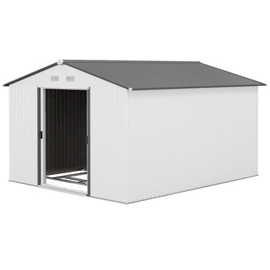 -Outsunny 11' x 9' Metal Storage Shed Garden Tool House with Double Sliding Doors, 4 Air Vents for Backyard, Patio, Silver - Outdoor Style Company