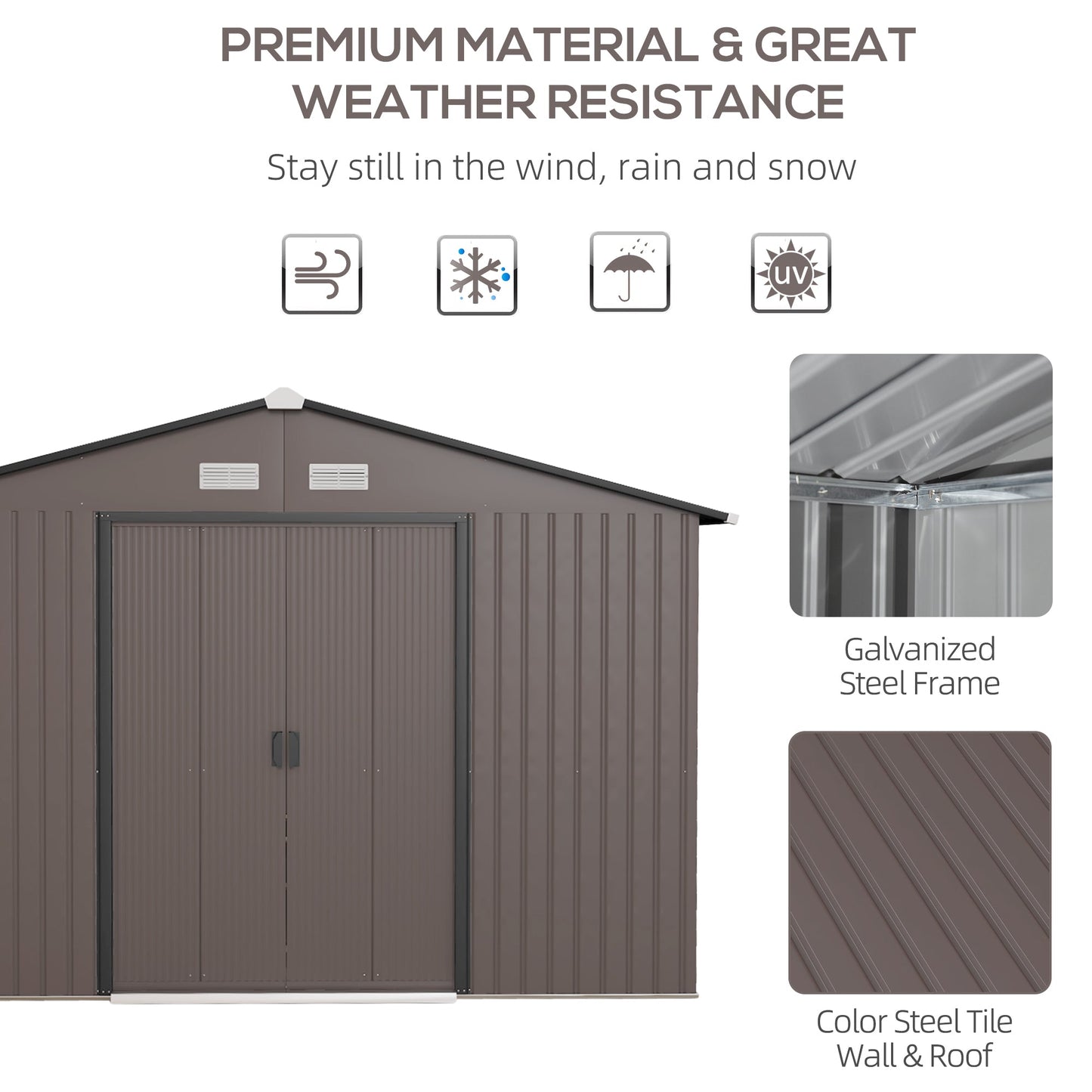 -Outsunny 11' x 9' Outdoor Storage Shed, Garden Tool House with Foundation, 4 Vents and 2 Easy Sliding Doors for Backyard, Patio, Garage, Lawn, Brown - Outdoor Style Company