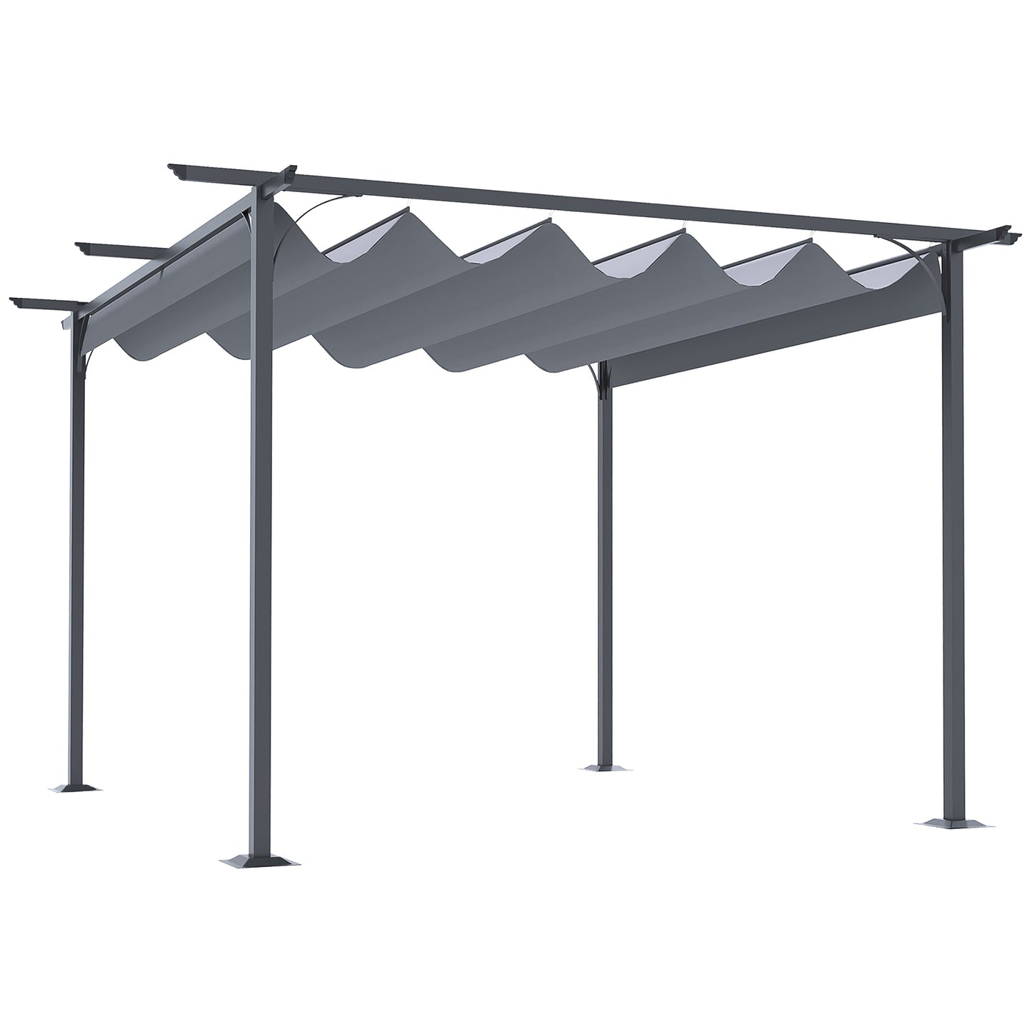 '-Outsunny 11.5' x 11.5' Retractable Patio Gazebo Pergola with UV Resistant Outdoor Canopy & Strong Steel Frame, Gray - Outdoor Style Company