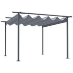 '-Outsunny 11.5' x 11.5' Retractable Patio Gazebo Pergola with UV Resistant Outdoor Canopy & Strong Steel Frame, Gray - Outdoor Style Company