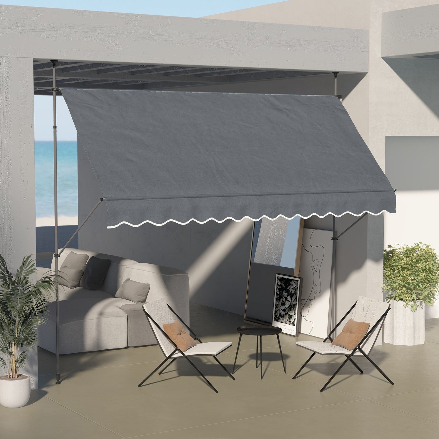 '-Outsunny 11.5' x 4' Manual Retractable Awning, Non-Screw Freestanding Patio Awning, UV Resistant, for Window or Door, Dark Gray - Outdoor Style Company