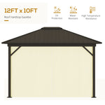 -Outsunny 11.9" x 9.8" Hardtop Gazebo with Curtains Netting, Metal Roof Gazebo Canopy with Aluminum Frame Top Hook, Cream - Outdoor Style Company