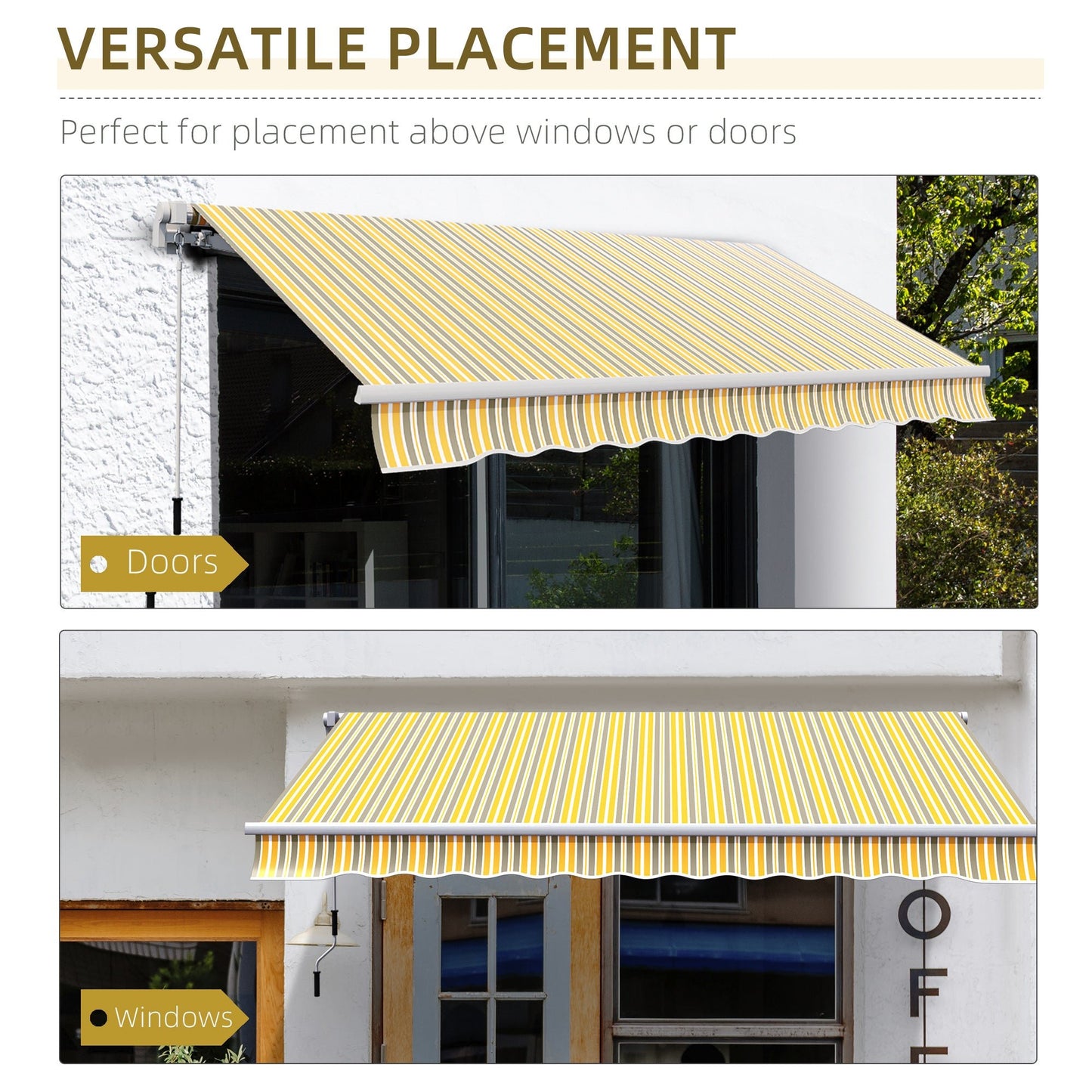 '-Outsunny 12' x 10' Manual Retractable Awning Outdoor Sunshade Shelter for Patio, Balcony, Yard, with Adjustable & Versatile Design, Yellow and Grey - Outdoor Style Company