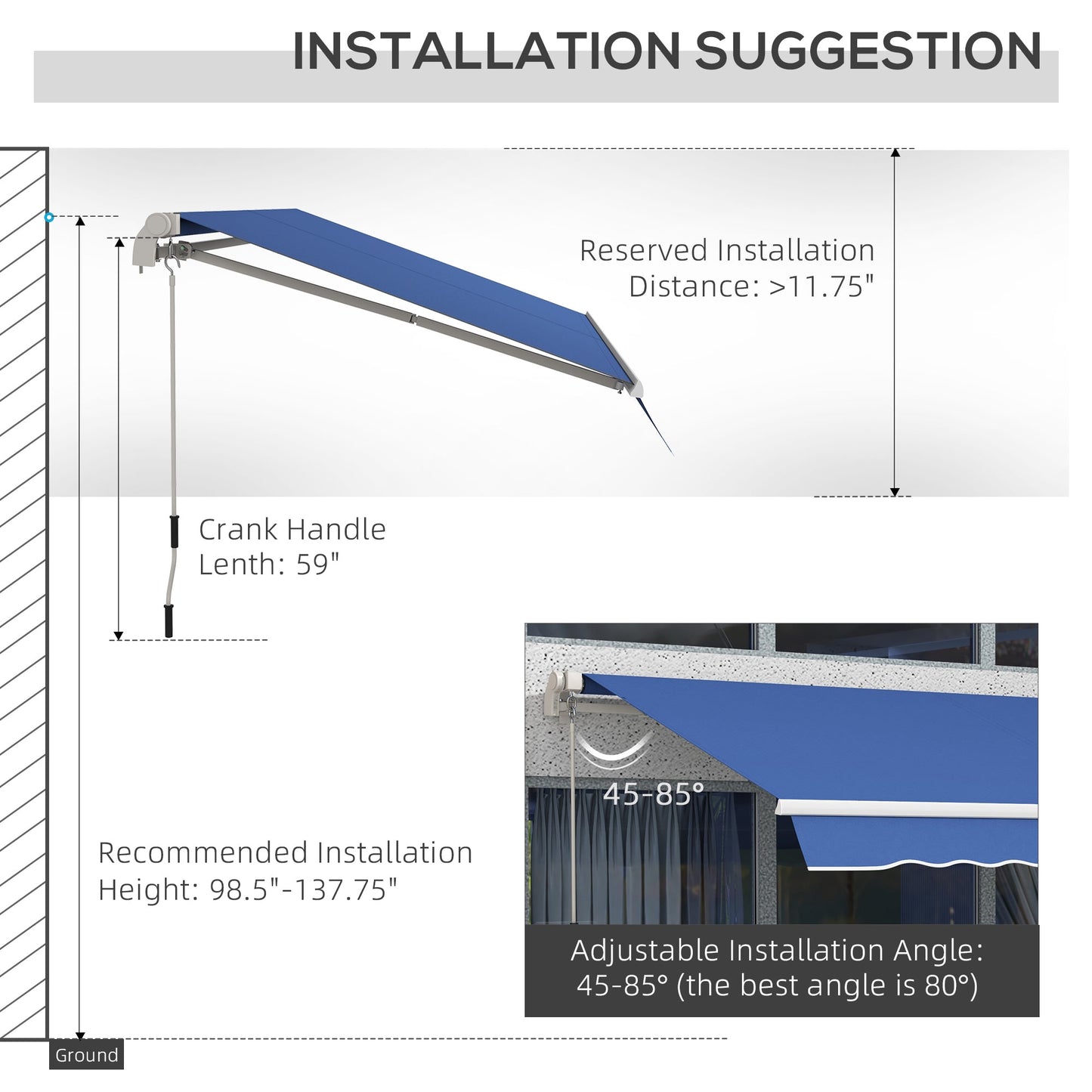 '-Outsunny 12' x 10' Manual Retractable Awning, Sunshade Canopy, Outdoor Sunshade Shelter with Adjustable & Versatile Design, Dark Blue - Outdoor Style Company