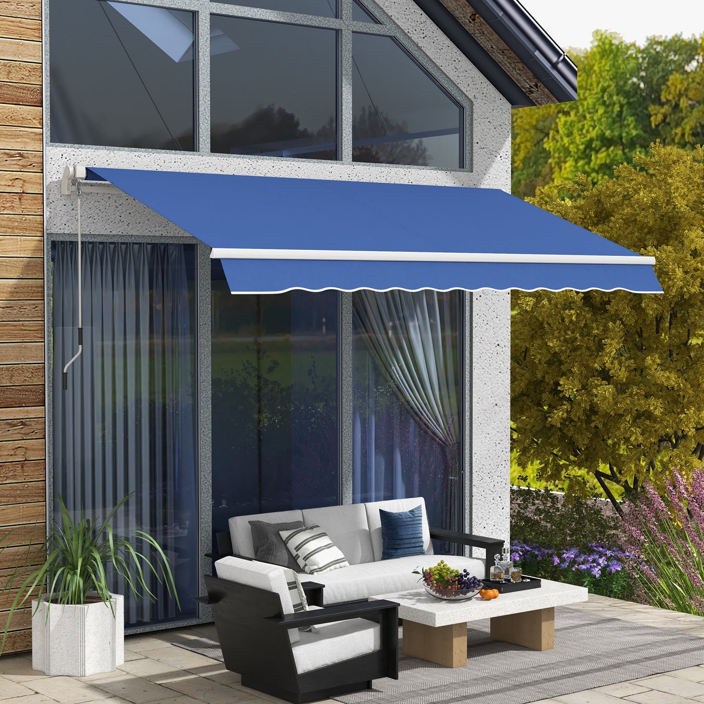 '-Outsunny 12' x 10' Manual Retractable Awning, Sunshade Canopy, Outdoor Sunshade Shelter with Adjustable & Versatile Design, Dark Blue - Outdoor Style Company