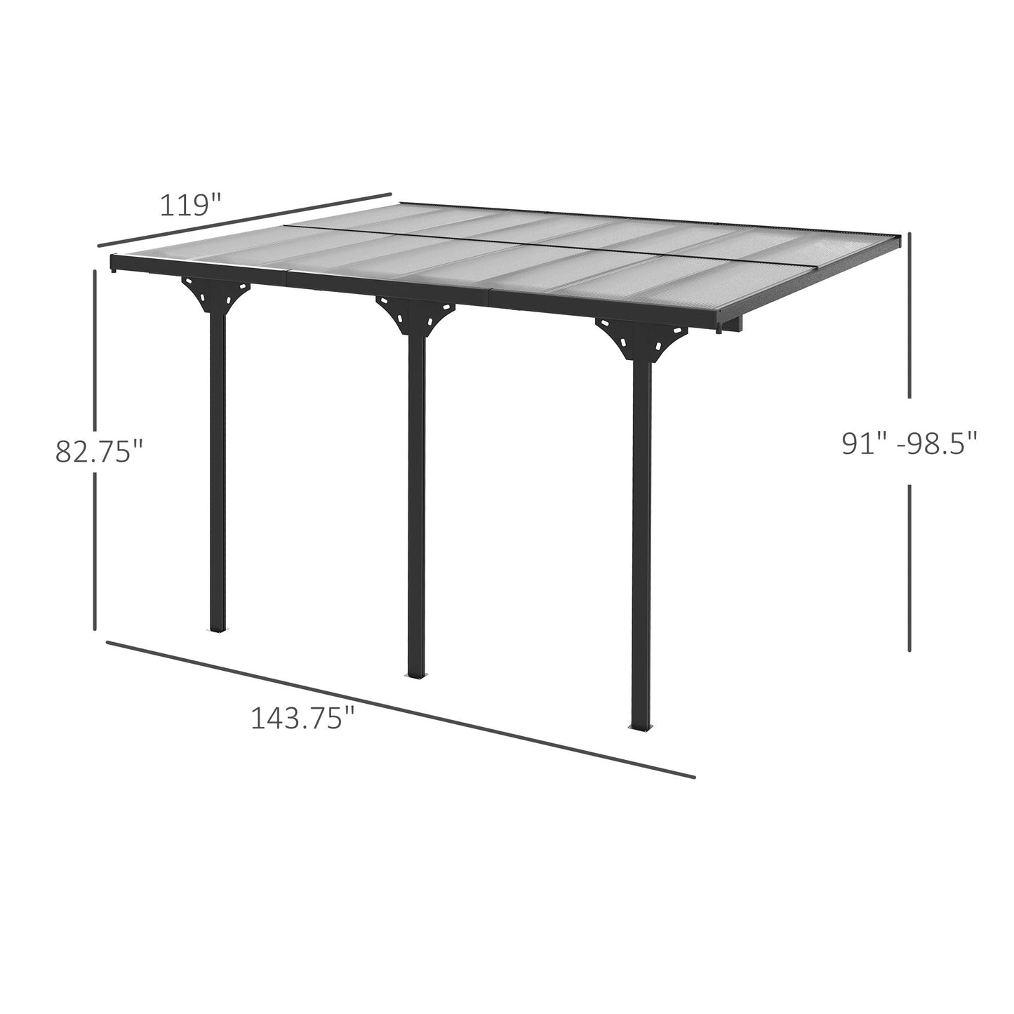 '-Outsunny 12' x 10' Outdoor Patio Pergola Gazebo with Adjustable Posts and Height, UV-Fighting Panels, Aluminum Frame, Gray - Outdoor Style Company