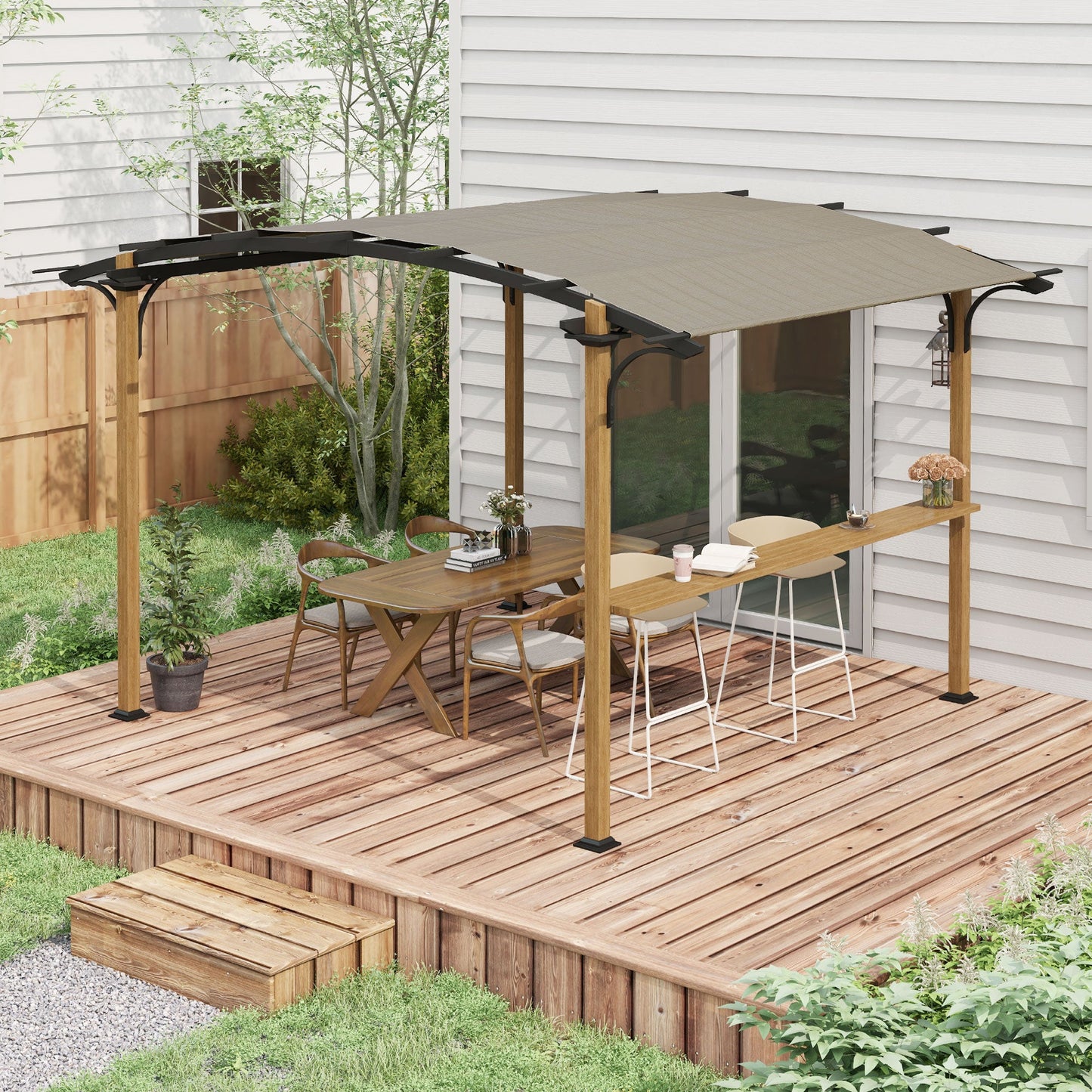 '-Outsunny 12' x 10' Outdoor Pergola with Bar Counter, Sun Shade Canopy, Aluminum and Steel Frame forÂ Backyard - Outdoor Style Company