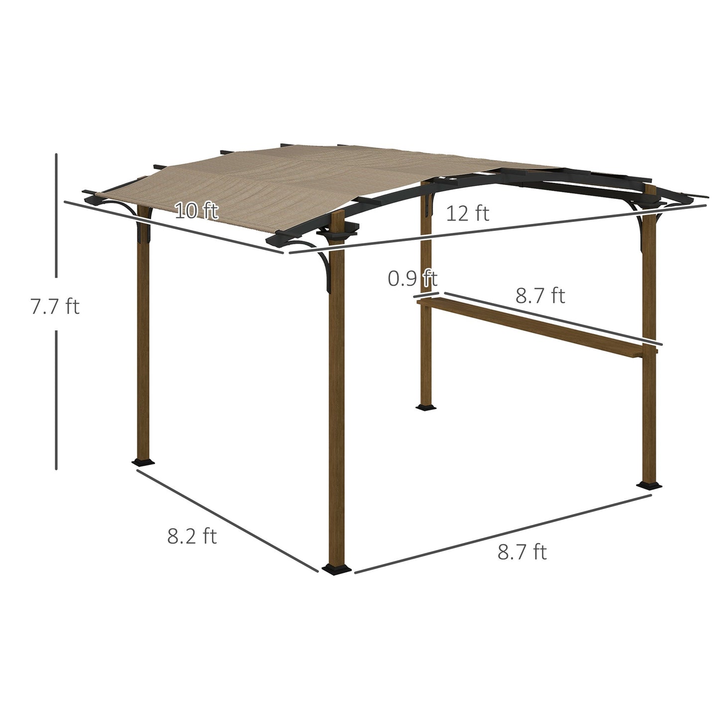 '-Outsunny 12' x 10' Outdoor Pergola with Bar Counter, Sun Shade Canopy, Aluminum and Steel Frame forÂ Backyard - Outdoor Style Company