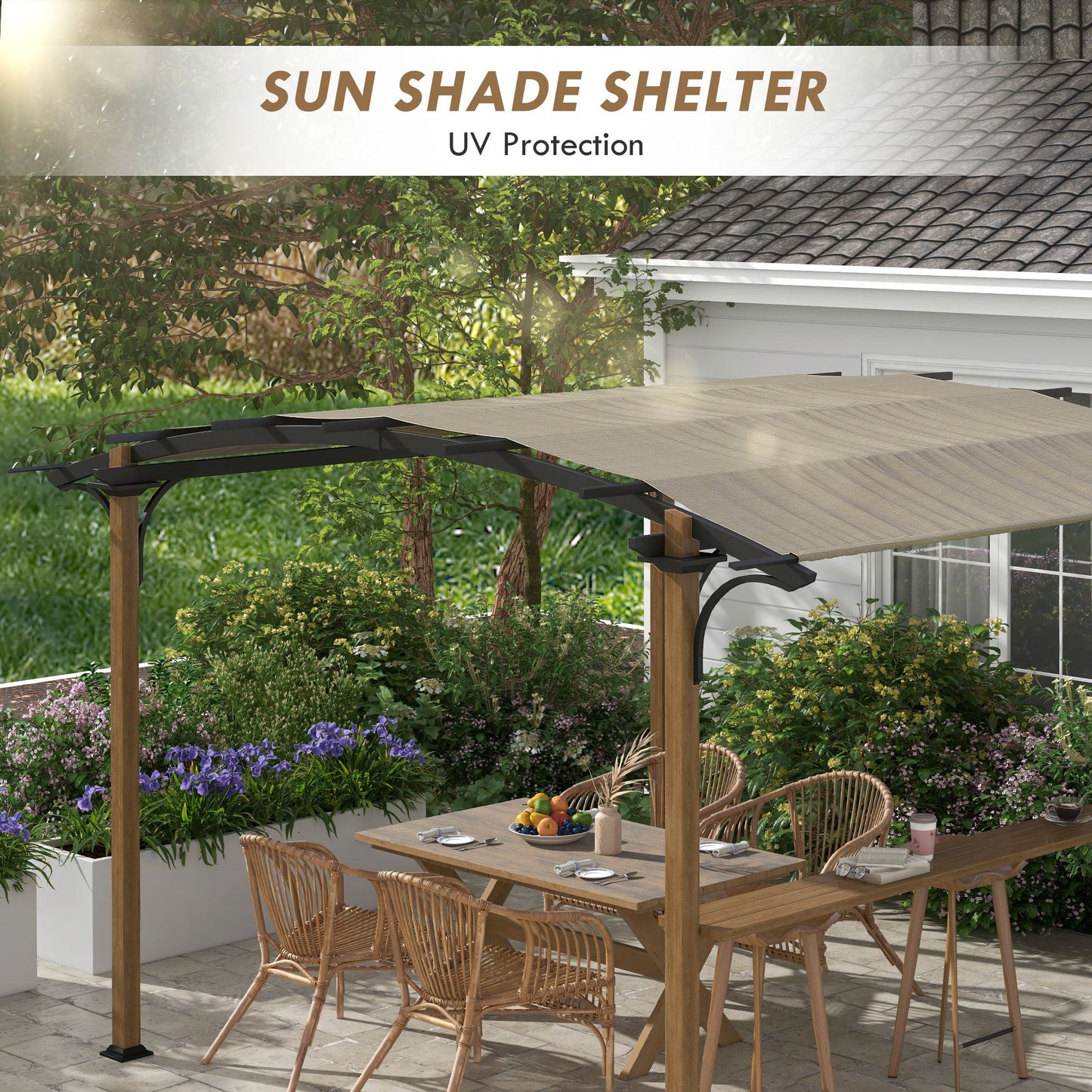 '-Outsunny 12' x 10' Outdoor Pergola with Bar Counter, Sun Shade Canopy, Aluminum and Steel Frame forÂ Backyard - Outdoor Style Company