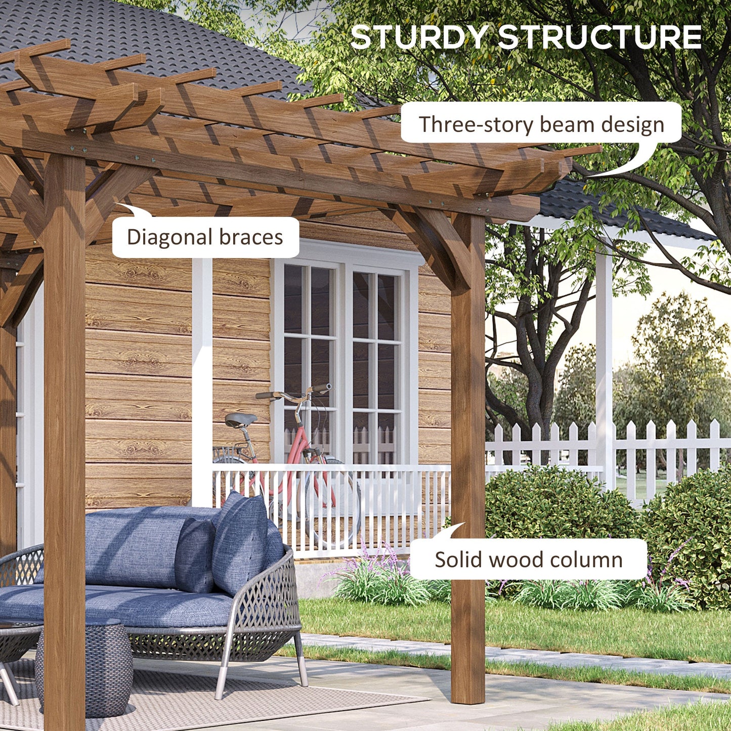 -Outsunny 12' x 10' Outdoor Pergola, Wood Gazebo Grape Trellis with Stable Structure for Garden, Patio, Backyard, Deck - Outdoor Style Company