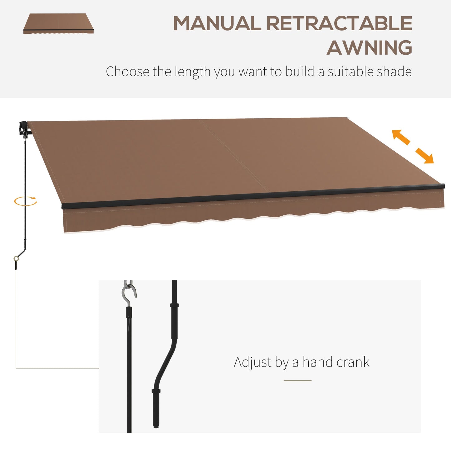 '-Outsunny 12' x 10' Retractable Awning, 280gsm UV Resistant Sunshade Shelter for Deck, Balcony, Yard, Coffee - Outdoor Style Company