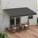 '-Outsunny 12' x 10' Retractable Awning, 280gsm UV Resistant Sunshade Shelter for Deck, Balcony, Yard, Dark Gray - Outdoor Style Company