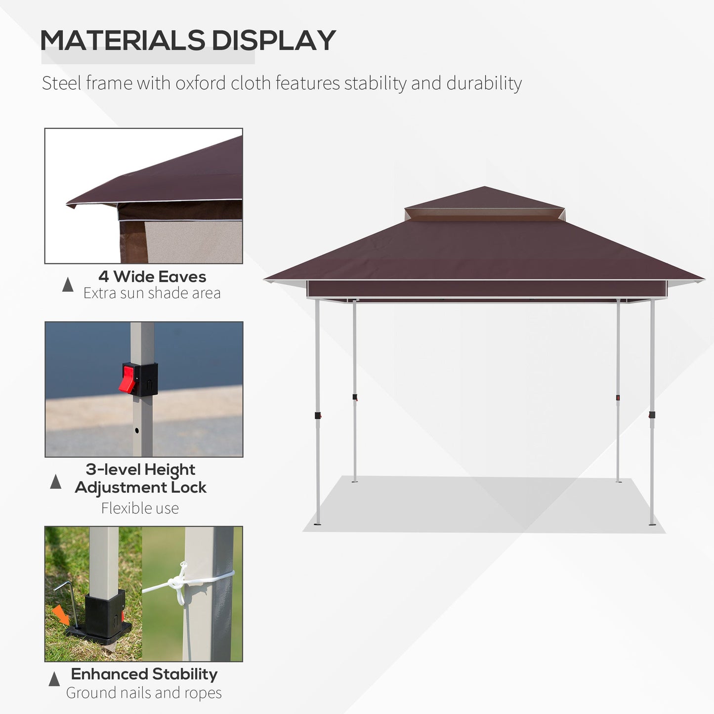-Outsunny 12' x 12' Pop Up Canopy Sun Shade Instant Tent Folding with Mesh Sidewall Netting, 3-Level Adjustable Height and Storage Bag, Brown - Outdoor Style Company