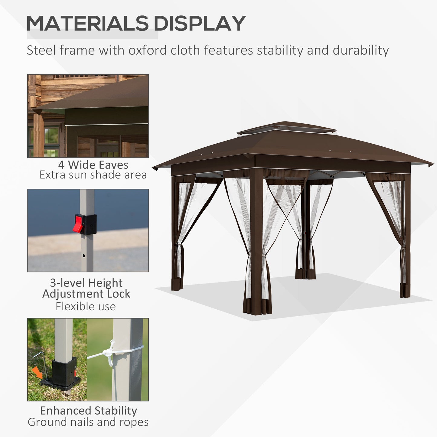 -Outsunny 12' x 12' Pop Up Canopy Tent with Netting and Carry Bag, Instant Sun Shelter with 137 sq.ft Shade, Dark Brown - Outdoor Style Company