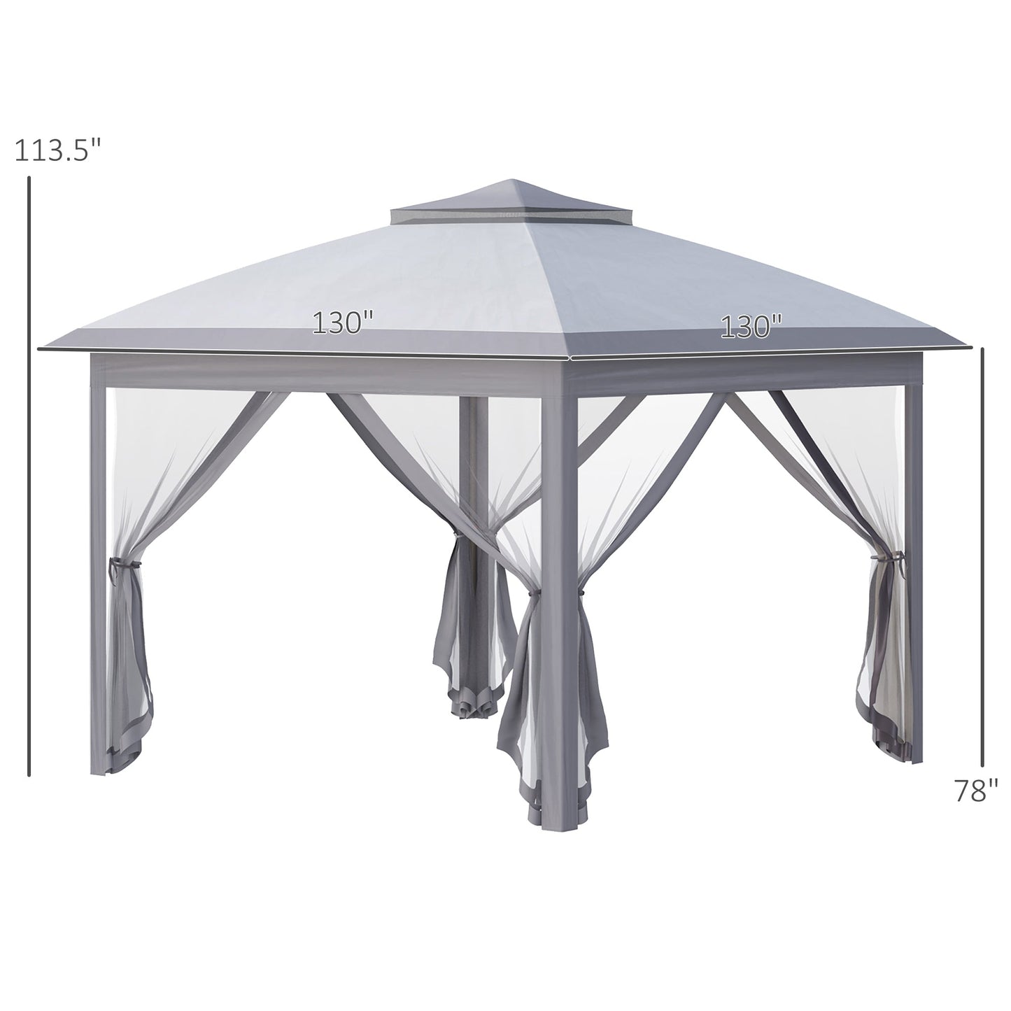 '-Outsunny 12' x 12' Pop Up Canopy with Height Adjustable and Carrying Bag, Foldable Canopy Tent with Netting Sidewalls, Gray - Outdoor Style Company