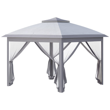 '-Outsunny 12' x 12' Pop Up Canopy with Height Adjustable and Carrying Bag, Foldable Canopy Tent with Netting Sidewalls, Gray - Outdoor Style Company