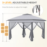 '-Outsunny 12' x 12' Pop Up Canopy with Height Adjustable and Carrying Bag, Foldable Canopy Tent with Netting Sidewalls, Gray - Outdoor Style Company