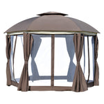 '-Outsunny 12' x 12' Steel Gazebo Canopy Party Tent Shelter with Double Roof, Curtains, Netting Sidewalls, Top Hook, Brown - Outdoor Style Company