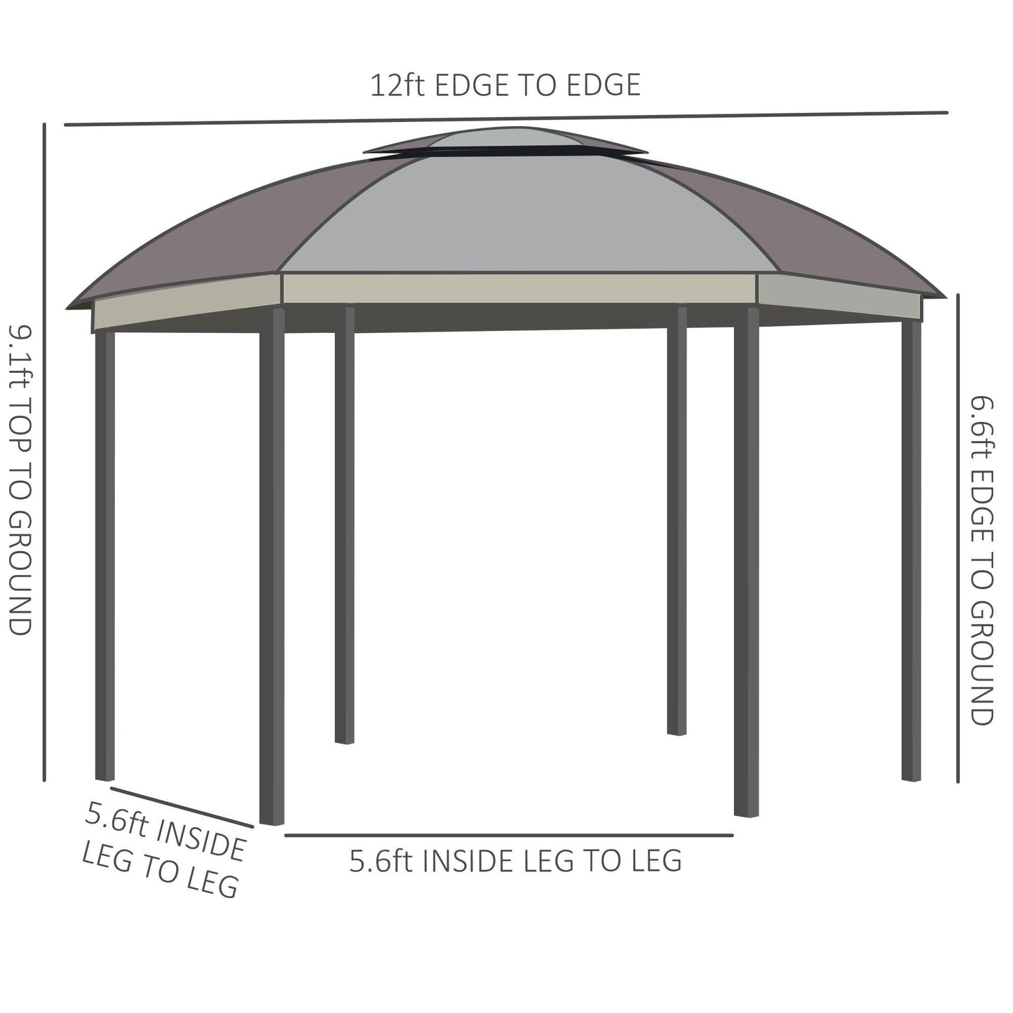 '-Outsunny 12' x 12' Steel Gazebo Canopy Party Tent Shelter with Double Roof, Curtains, Netting Sidewalls, Top Hook, Brown - Outdoor Style Company