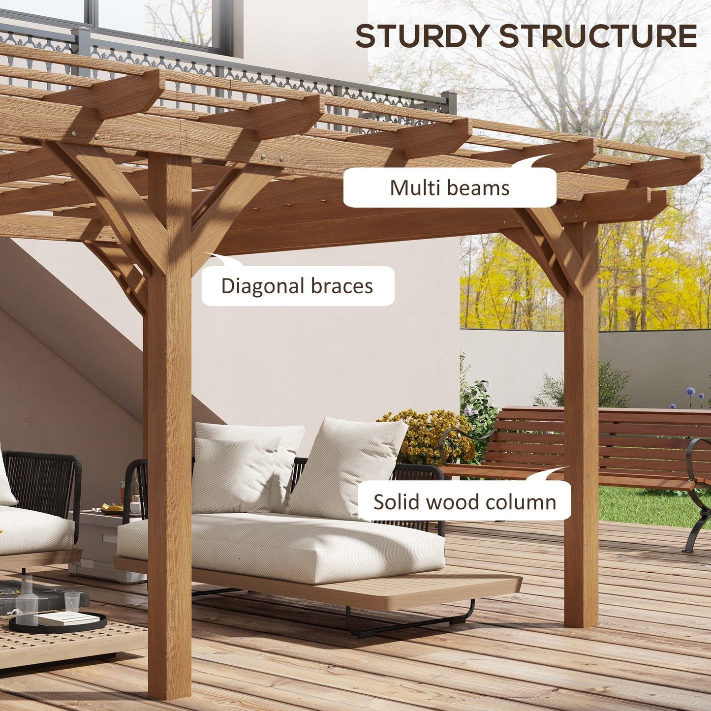 '-Outsunny 12' x 16' Outdoor Pergola Grape Trellis, Wood Gazebo with Stable Structure for Garden, Patio, Backyard, Deck - Outdoor Style Company