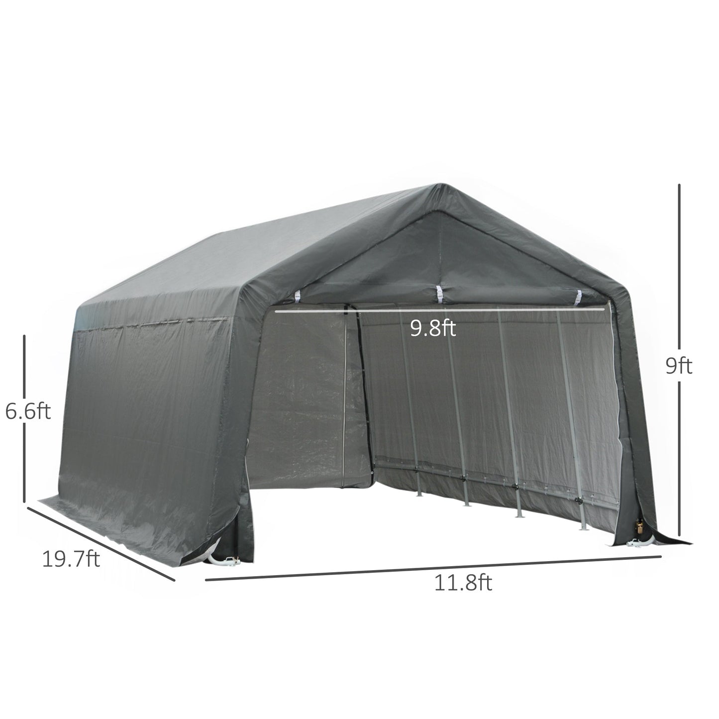 '-Outsunny 12' x 20' Heavy Duty Caport Garage, Canopy Tent for Cars with Zippered Doors, Waterproof Cover and Drainage Holes, Gray - Outdoor Style Company