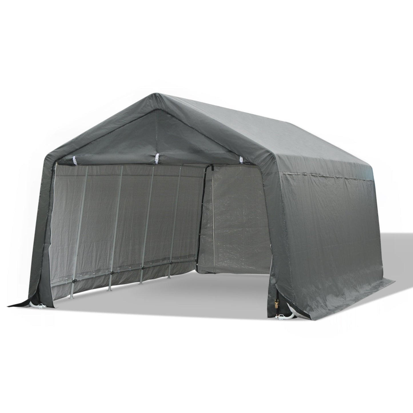 '-Outsunny 12' x 20' Heavy Duty Caport Garage, Canopy Tent for Cars with Zippered Doors, Waterproof Cover and Drainage Holes, Gray - Outdoor Style Company