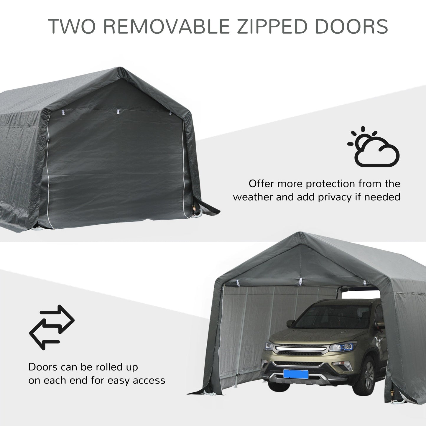 '-Outsunny 12' x 20' Heavy Duty Caport Garage, Canopy Tent for Cars with Zippered Doors, Waterproof Cover and Drainage Holes, Gray - Outdoor Style Company