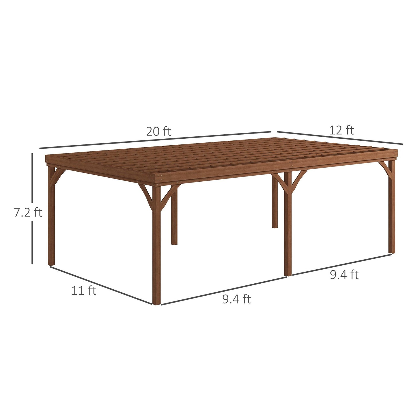 '-Outsunny 12' x 20' Outdoor Wooden Pergola, Grape Vine Gazebo with Concrete Anchors for Garden, Patio, Backyard, Deck, Brown - Outdoor Style Company