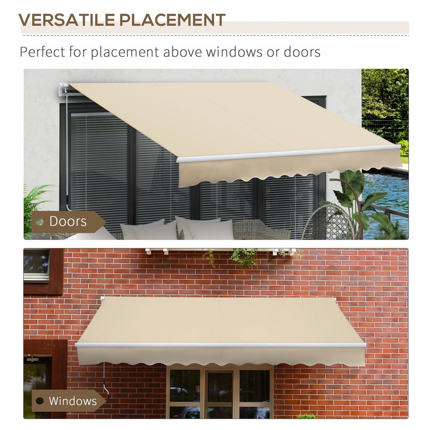 '-Outsunny 12' x 8' Patio Awning, Canopy Retractable Sun Shade Shelter w/ Manual Crank Handle for Deck, Yard, Cream White - Outdoor Style Company