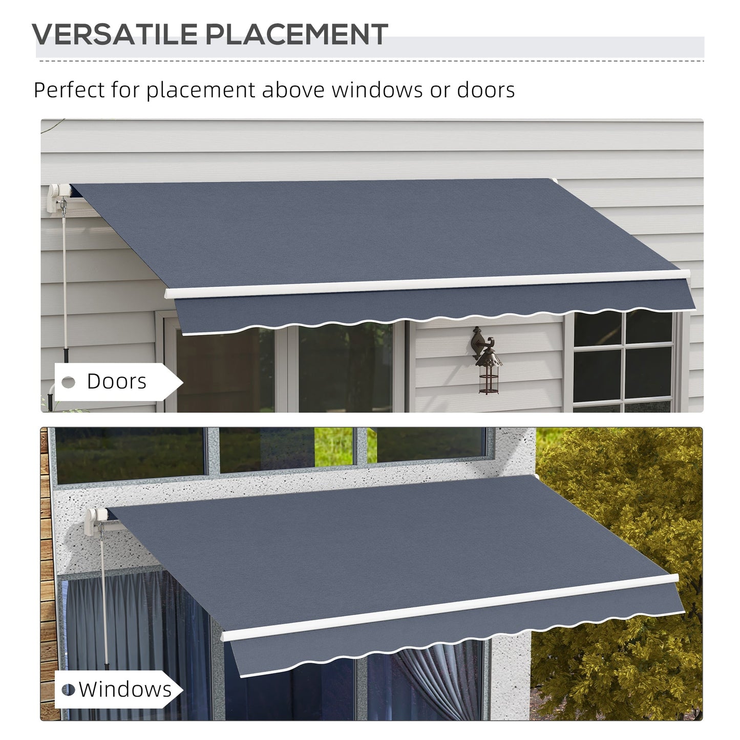 '-Outsunny 12' x 8' Patio Awning, Canopy Retractable Sun Shade Shelter w/ Manual Crank Handle for Deck, Yard, Dark Gray - Outdoor Style Company