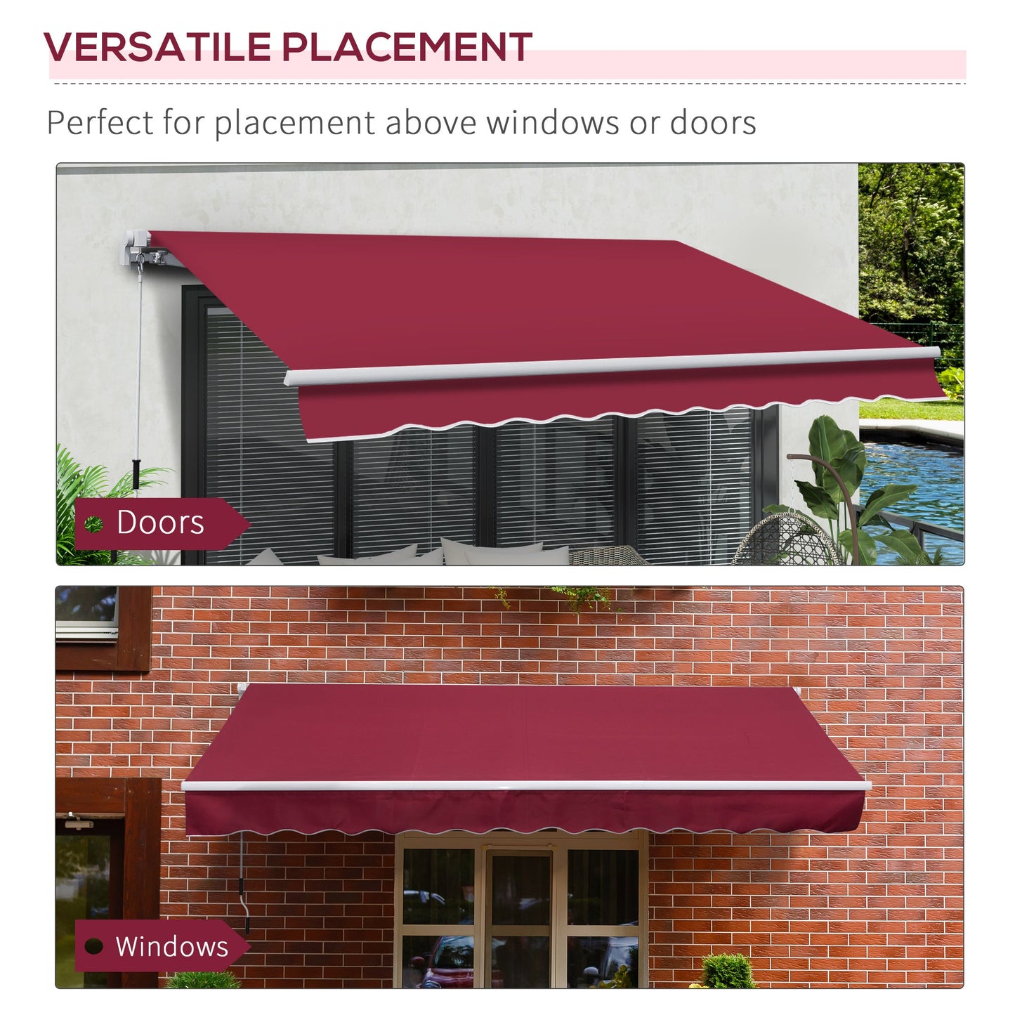 '-Outsunny 12' x 8' Patio Awning, Canopy Retractable Sun Shade Shelter w/ Manual Crank Handle for Deck, Yard, Red - Outdoor Style Company