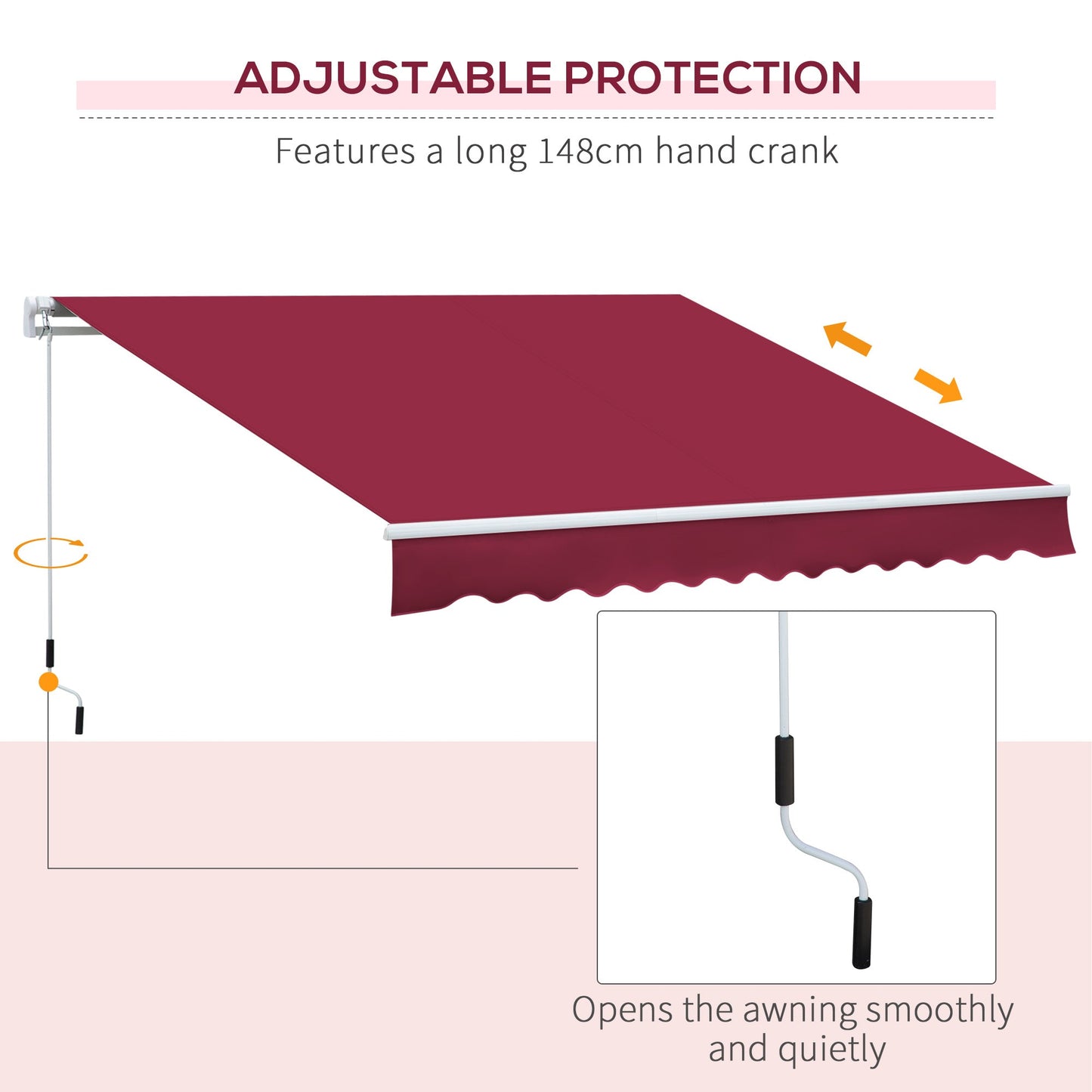 '-Outsunny 12' x 8' Patio Awning, Canopy Retractable Sun Shade Shelter w/ Manual Crank Handle for Deck, Yard, Red - Outdoor Style Company