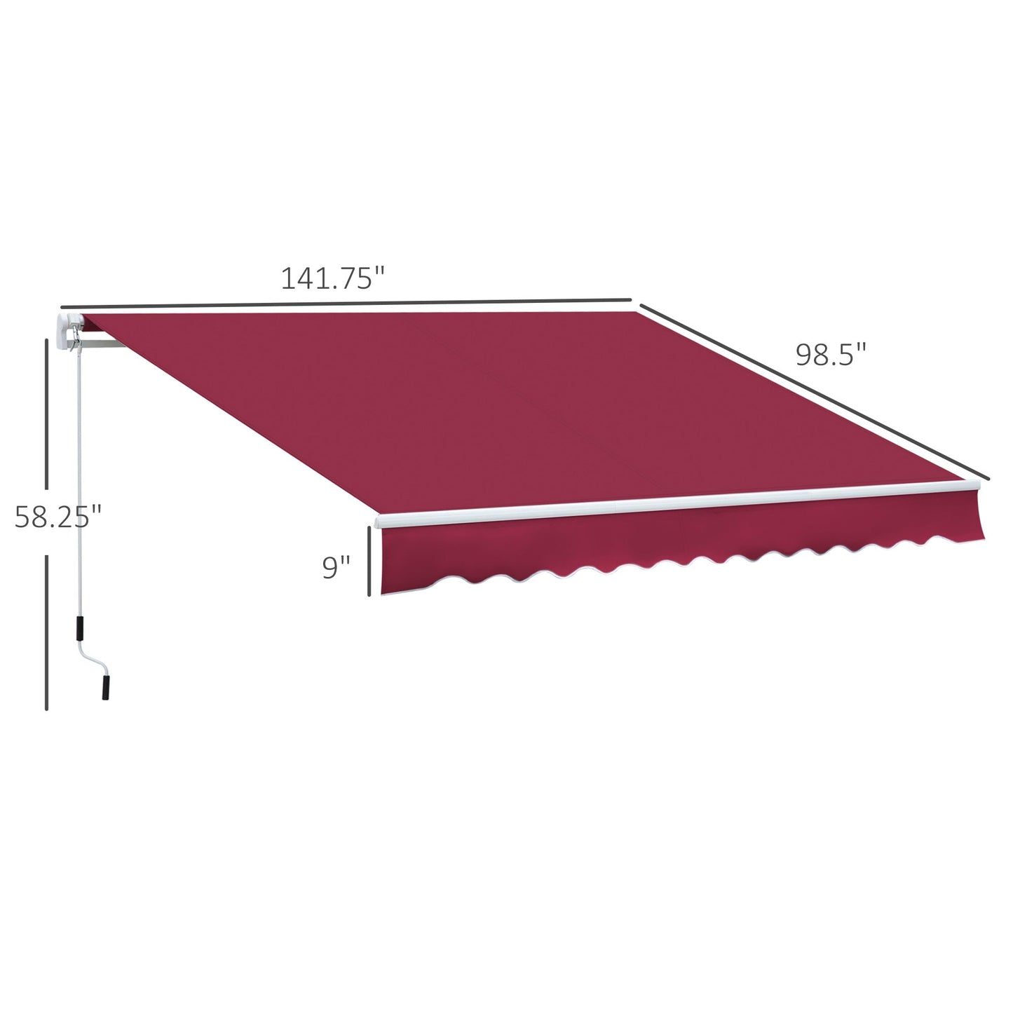 '-Outsunny 12' x 8' Patio Awning, Canopy Retractable Sun Shade Shelter w/ Manual Crank Handle for Deck, Yard, Red - Outdoor Style Company