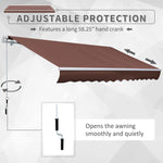 '-Outsunny 12' x 8' Patio Awning Canopy Retractable Sun Shade Shelter with Manual Crank Handle for Patio, Deck, Yard, Brown - Outdoor Style Company