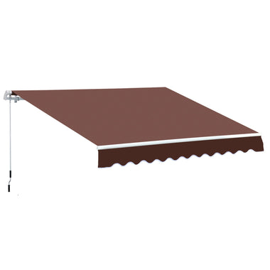 '-Outsunny 12' x 8' Patio Awning Canopy Retractable Sun Shade Shelter with Manual Crank Handle for Patio, Deck, Yard, Brown - Outdoor Style Company