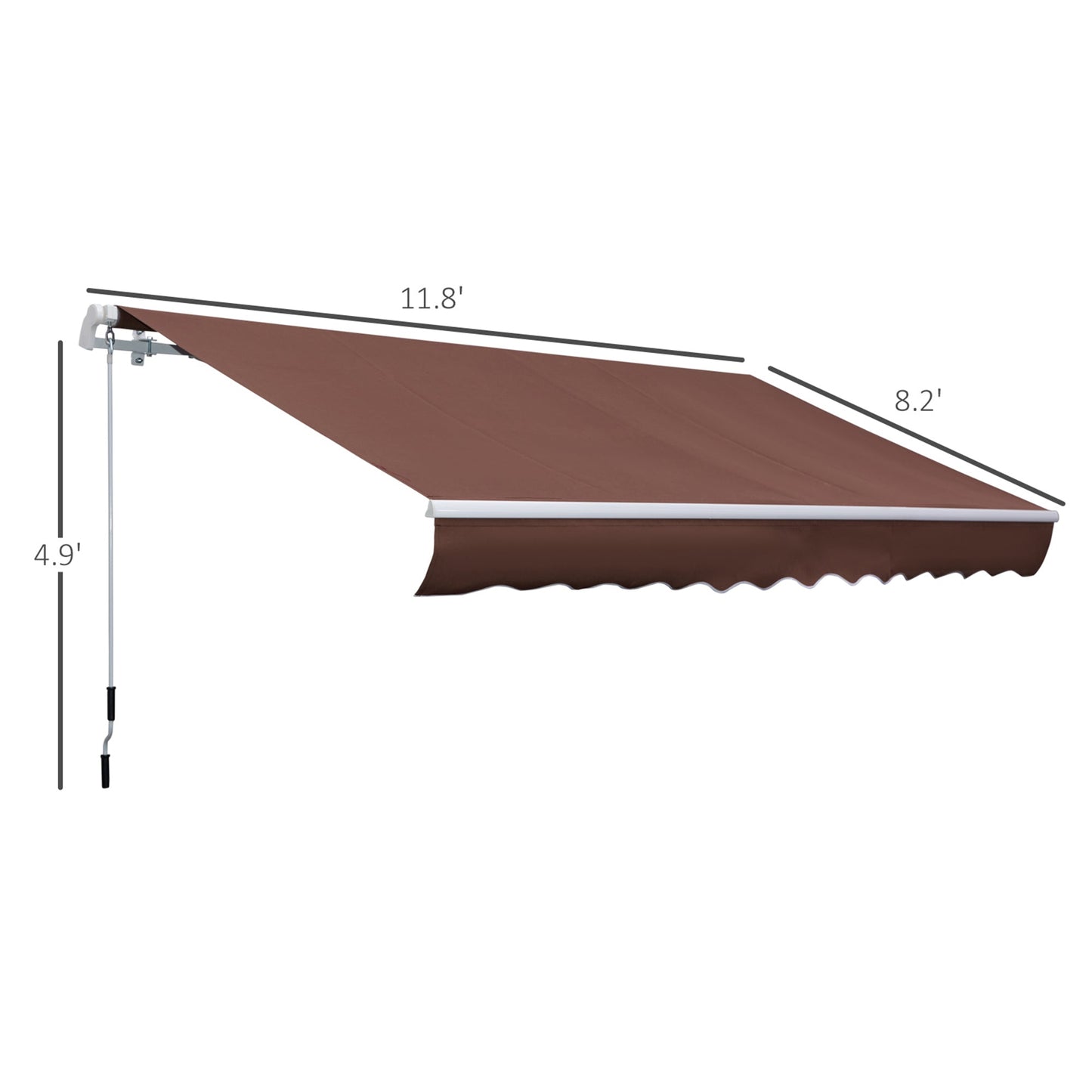 '-Outsunny 12' x 8' Patio Awning Canopy Retractable Sun Shade Shelter with Manual Crank Handle for Patio, Deck, Yard, Brown - Outdoor Style Company