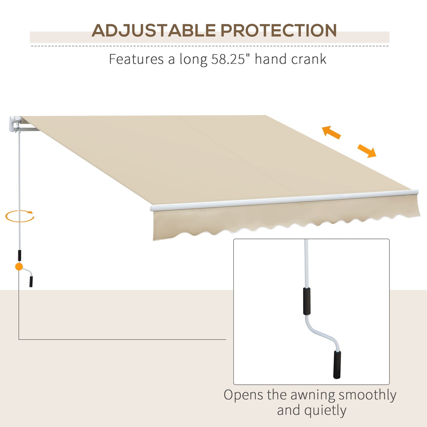 '-Outsunny 12' x 8' Patio Awning Canopy Retractable Sun Shade Shelter with Manual Crank Handle for Patio, Deck, Yard, Cream White - Outdoor Style Company