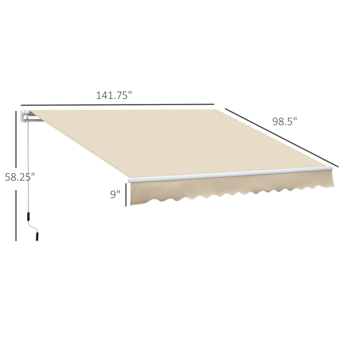 '-Outsunny 12' x 8' Patio Awning Canopy Retractable Sun Shade Shelter with Manual Crank Handle for Patio, Deck, Yard, Cream White - Outdoor Style Company