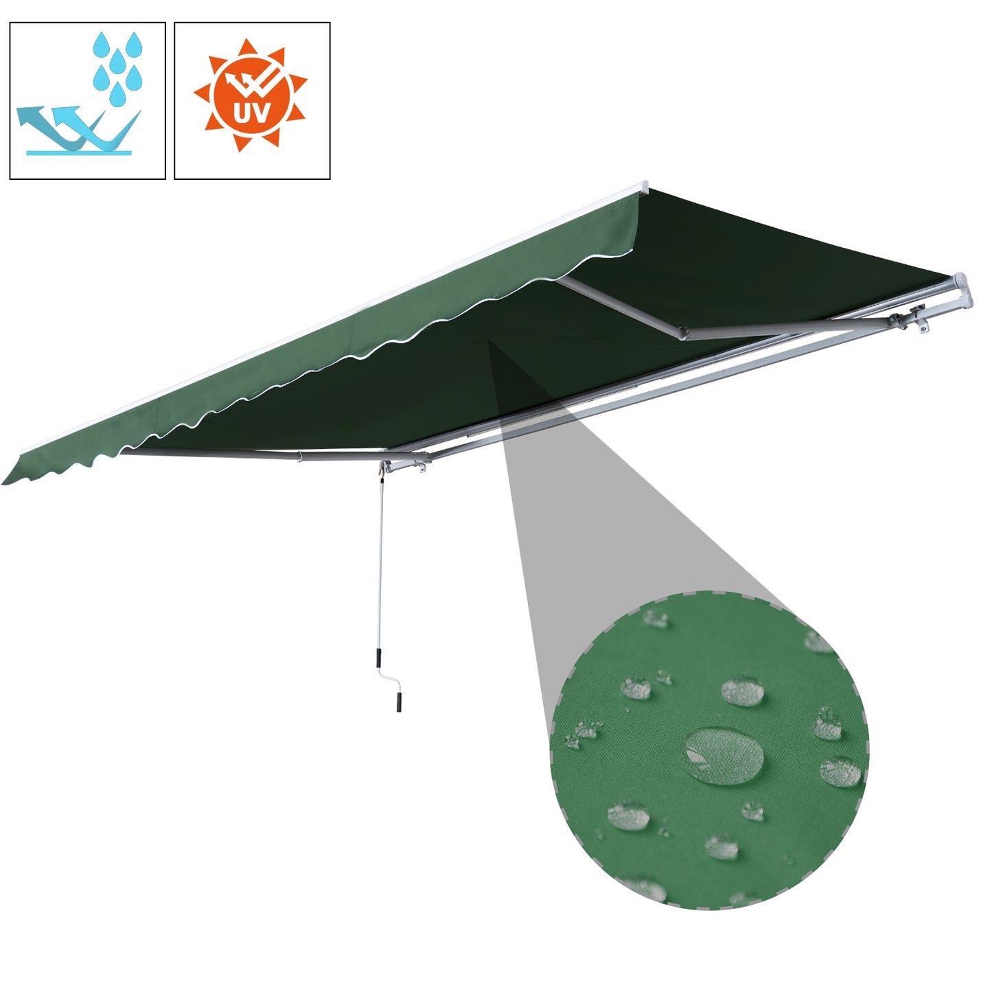 '-Outsunny 12' x 8' Patio Awning Canopy Retractable Sun Shade Shelter with Manual Crank Handle for Patio, Deck, Yard, Green - Outdoor Style Company