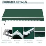 '-Outsunny 12' x 8' Patio Awning Canopy Retractable Sun Shade Shelter with Manual Crank Handle for Patio, Deck, Yard, Green - Outdoor Style Company