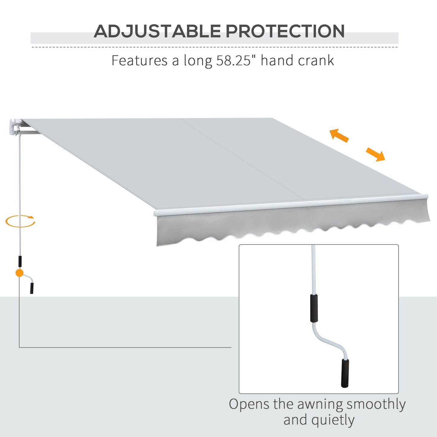 '-Outsunny 12' x 8' Patio Awning Canopy, Retractable Sun Shade Shelter with Manual Crank Handle for Patio, Deck & Yard, UV/Water-Resistant, Light Gray - Outdoor Style Company