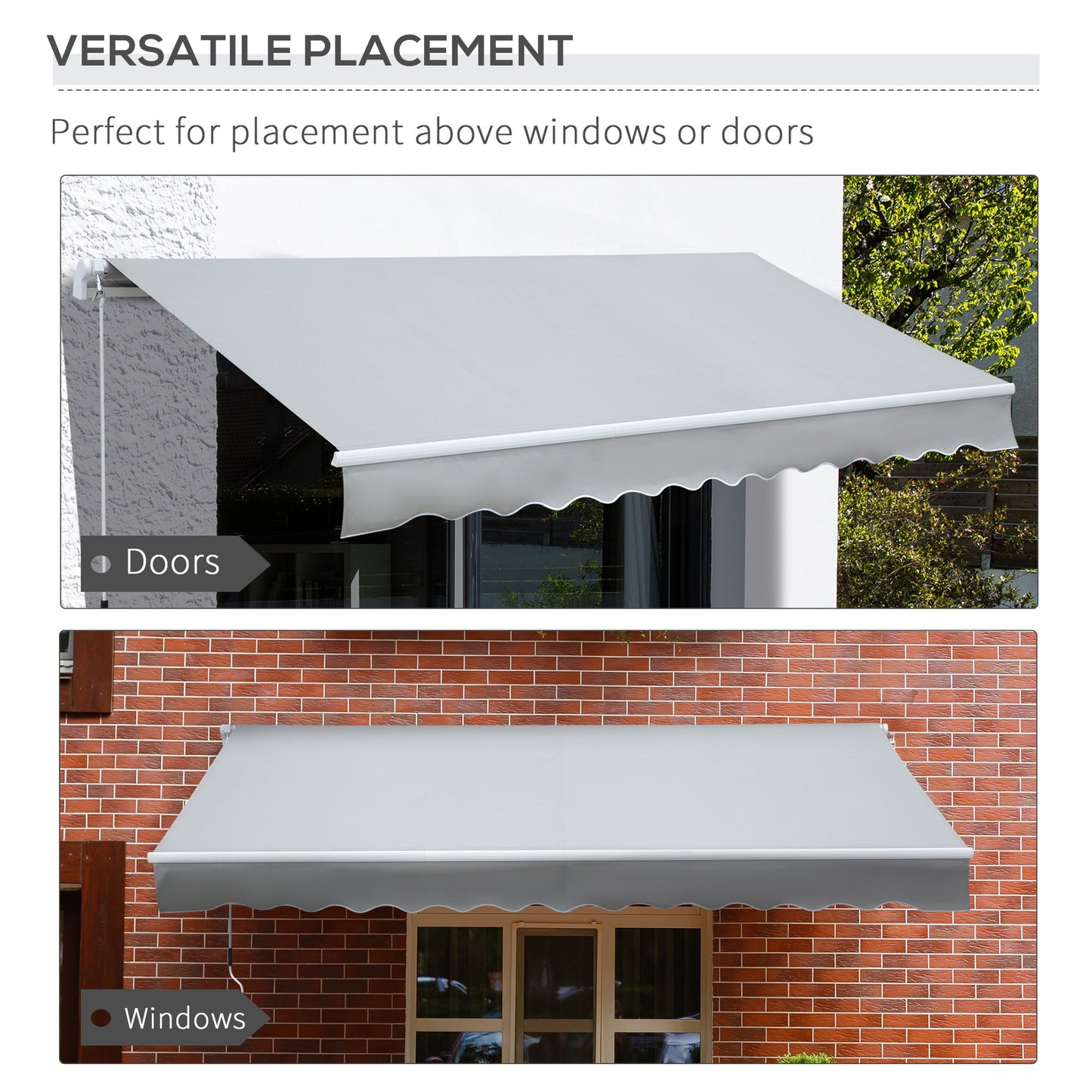 '-Outsunny 12' x 8' Patio Awning Canopy, Retractable Sun Shade Shelter with Manual Crank Handle for Patio, Deck & Yard, UV/Water-Resistant, Light Gray - Outdoor Style Company