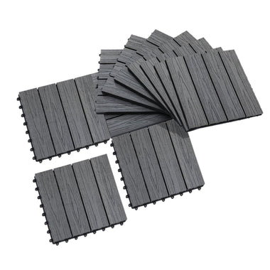 '-Outsunny 12x12 Interlocking Patio Tiles, 11PCS WPC Quick Interlocking, Resistant To Rot and Splintering, DIY, for Porch, Balcony, Grey | Aosom.com - Outdoor Style Company